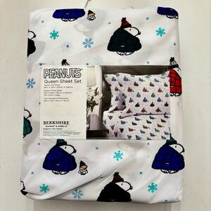 Peanuts Snoopy Puffer Jacket Winter Queen Sheet‎ Set Berkshire NEW